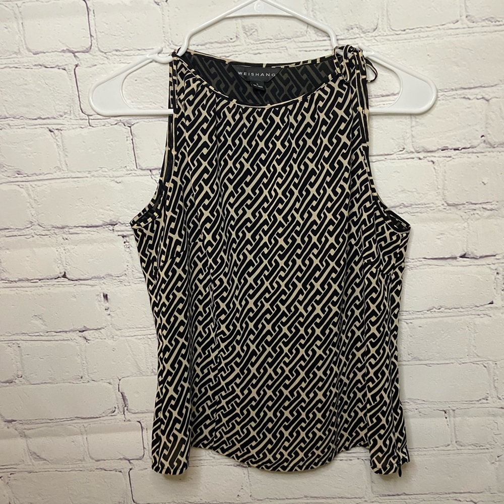 Weishang Black/Tan Sleeveless Top w/Side Zipper